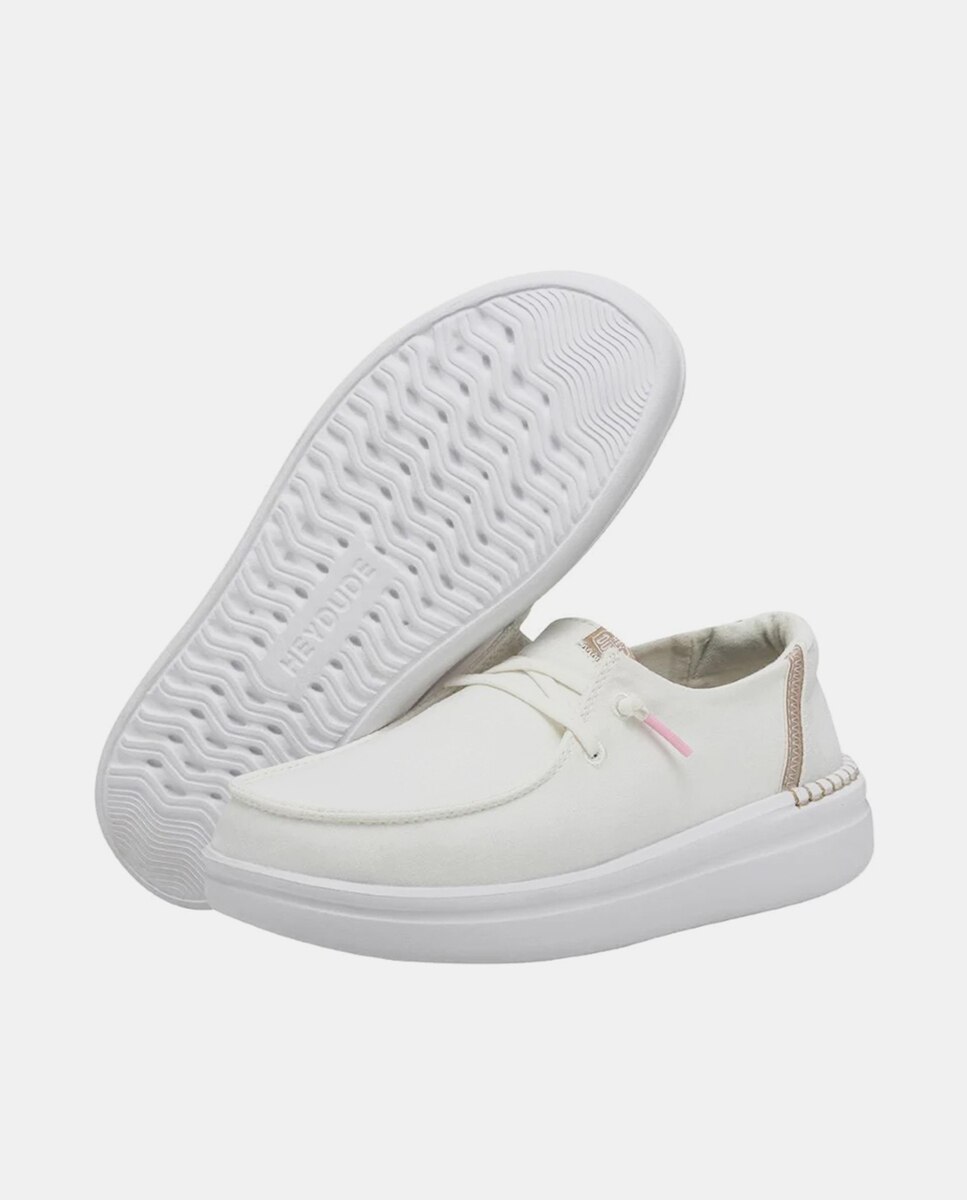 Zapatos de cordones de mujer con plataforma en tejido - HeyDude - Blanco Blanco-3