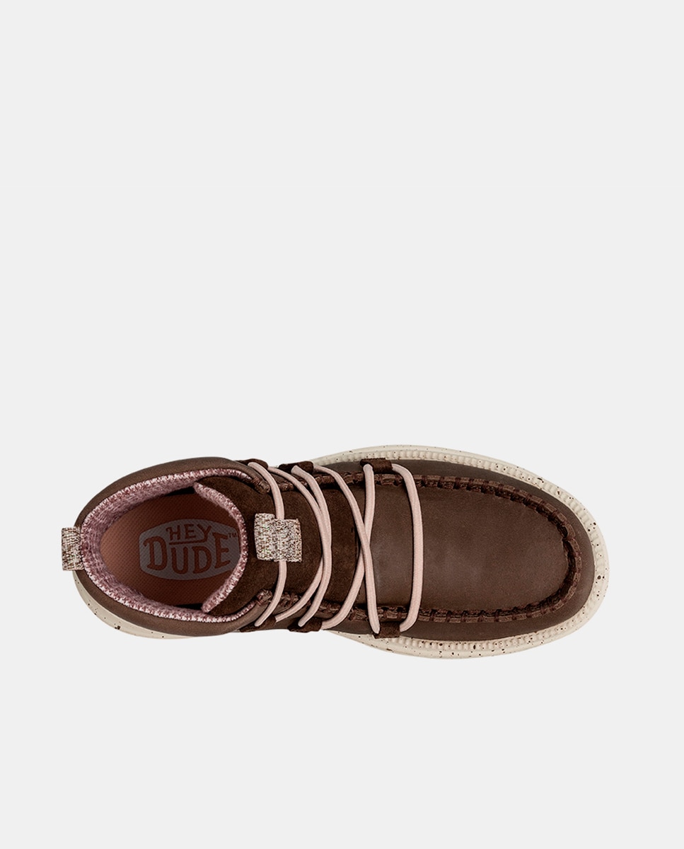 Botines de mujer de piel y cordones elásticos - HeyDude - Marrón Marrón-6