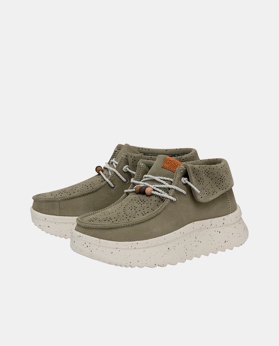 Botines de mujer de piel con cordones elásticos - HeyDude - Verde Verde-2