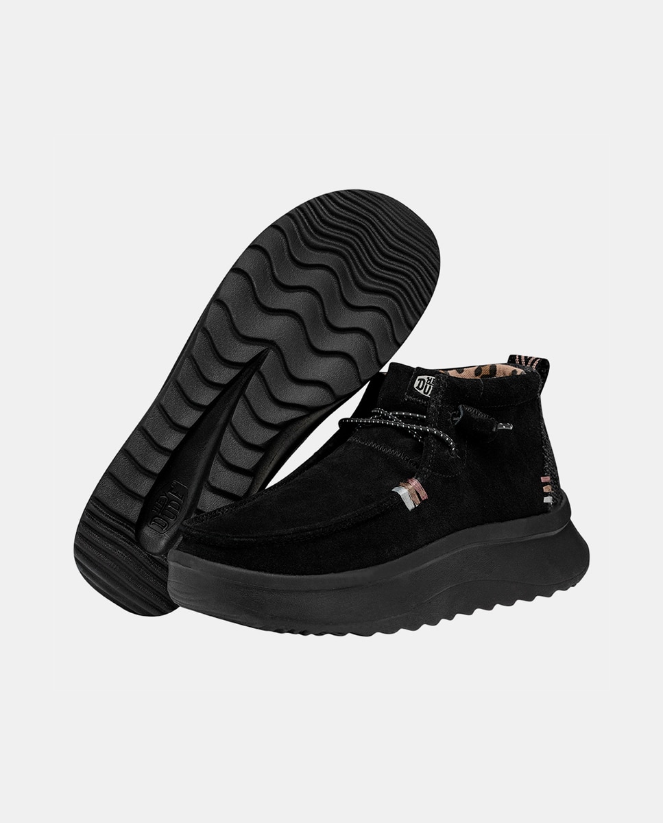 Botines de mujer de piel con cordones elásticos - HeyDude - Negro Negro-5