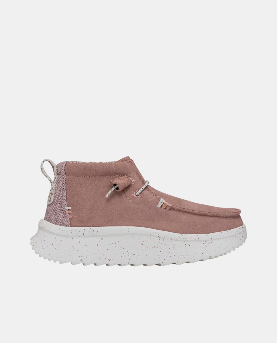 Botines de mujer de piel con cordones elásticos - HeyDude - Rosa Rosa-1