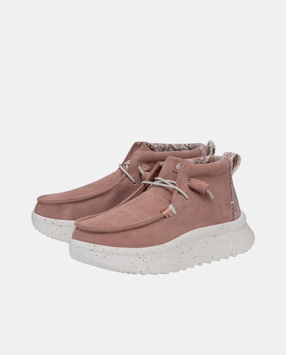 Botines de mujer de piel con cordones elásticos - HeyDude - Rosa Rosa-5