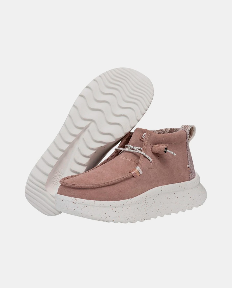Botines de mujer de piel con cordones elásticos - HeyDude - Rosa Rosa-4