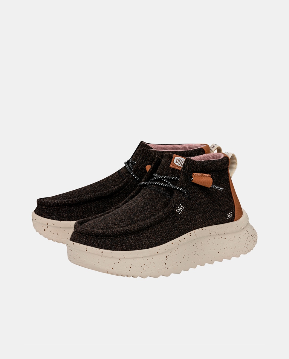Botines de mujer de tejido con cordones elásticos - HeyDude - Marrón oscuro Marrón oscuro-3