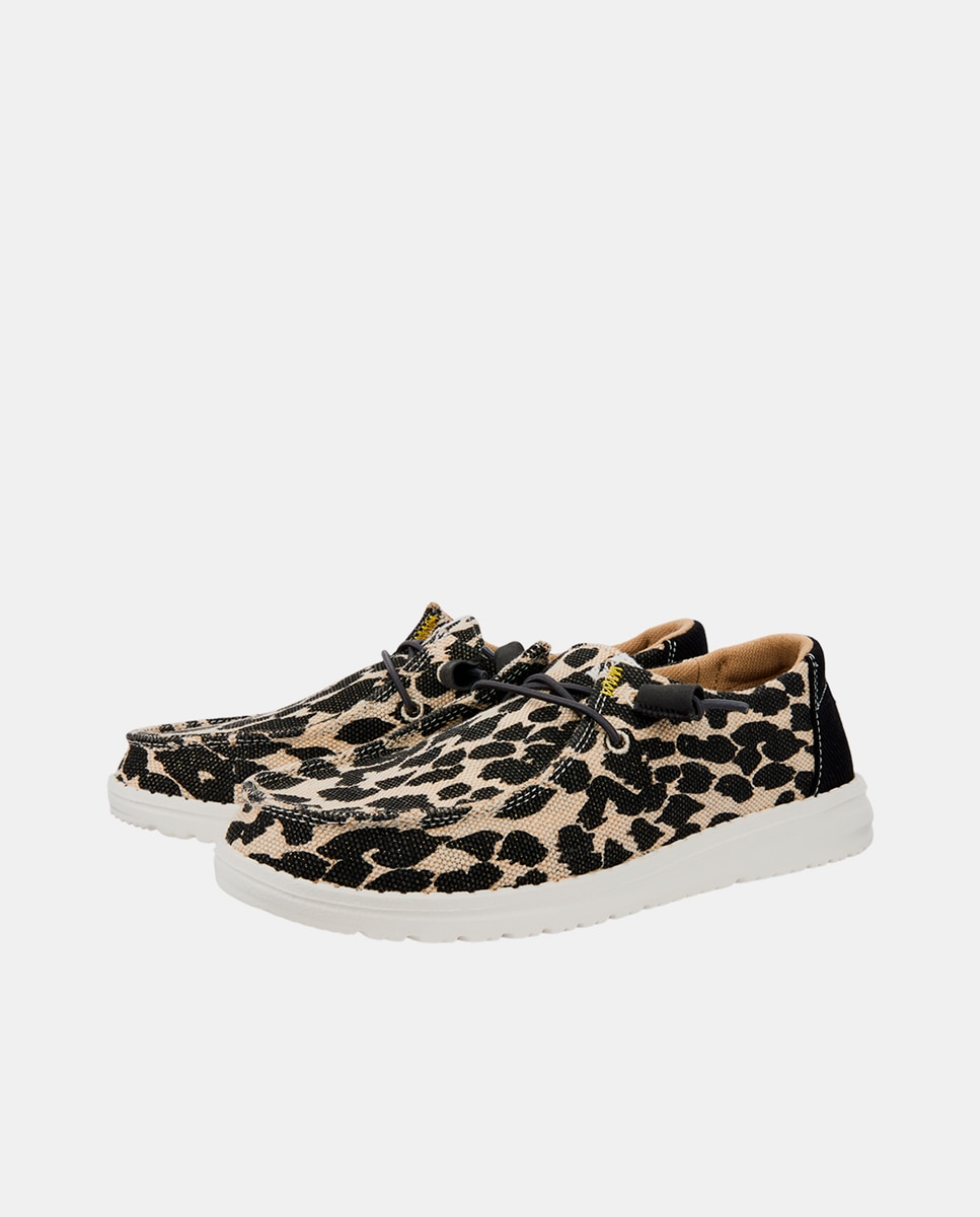 Zapatos de cordones de mujer de tejido y estampado animal - HeyDude - Negro Negro-2
