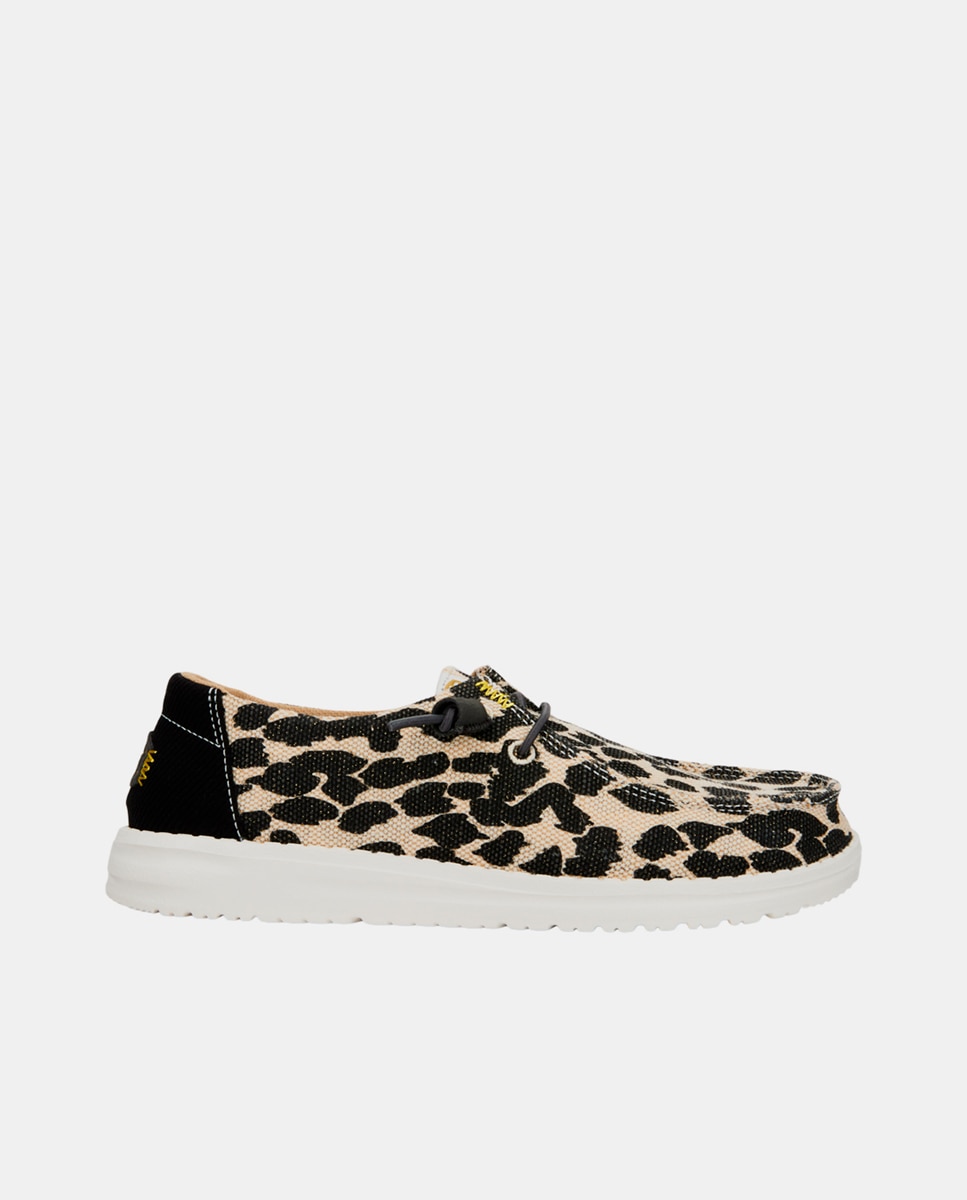 HeyDude - Zapatos de cordones de mujer de tejido y estampado animal.