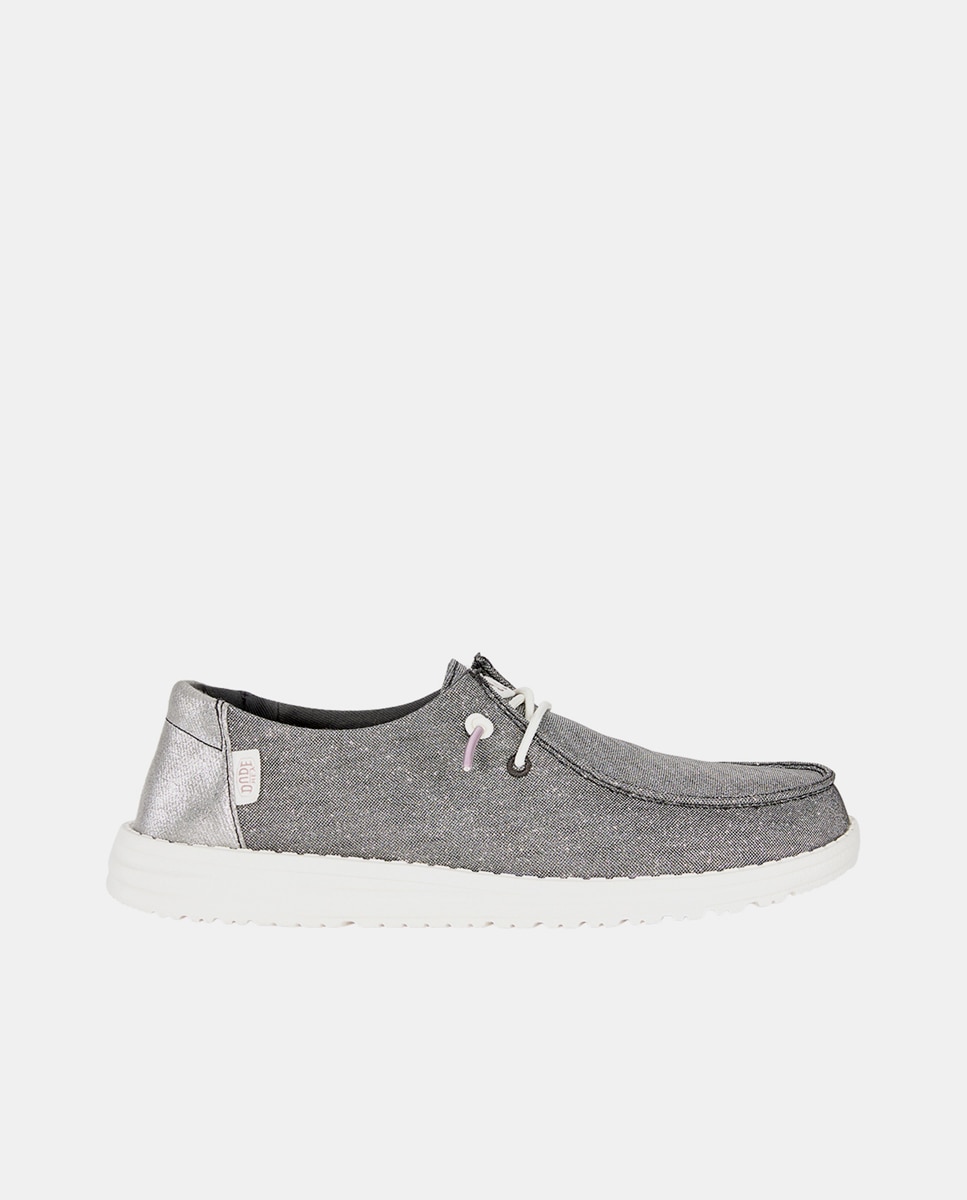 Zapatos de cordones de mujer de tejido y detalles metalizados - HeyDude - Gris oscuro metalizado Gris oscuro metalizado-1