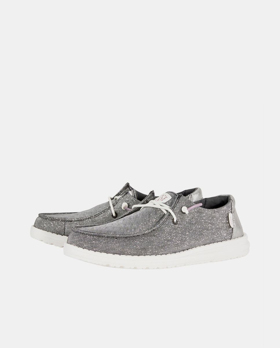 Zapatos de cordones de mujer de tejido y detalles metalizados - HeyDude - Gris oscuro metalizado Gris oscuro metalizado-5