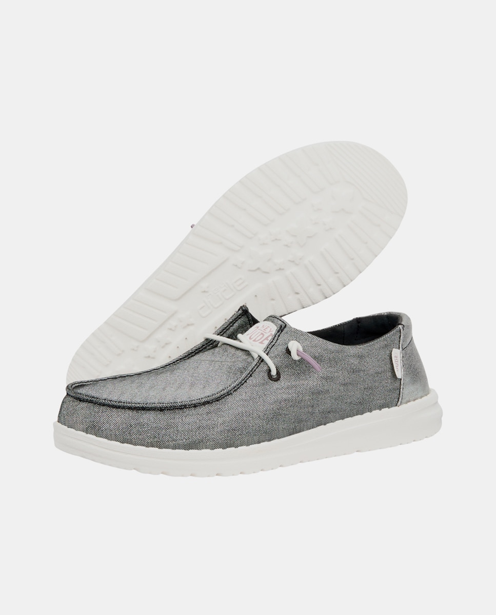 Zapatos de cordones de mujer de tejido y detalles metalizados - HeyDude - Gris oscuro metalizado Gris oscuro metalizado-4