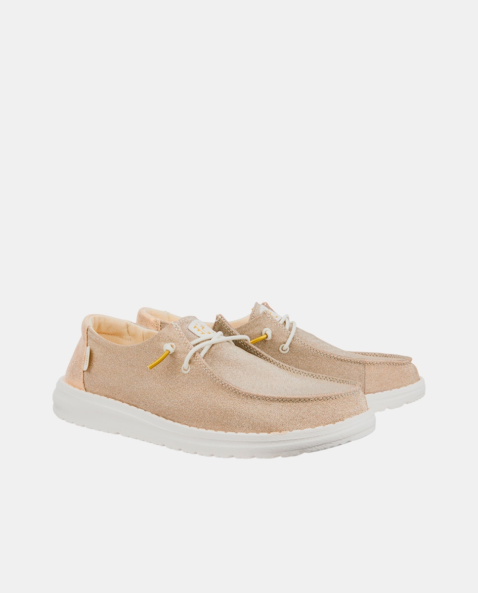 Zapatos de cordones de mujer de tejido y detalles metalizados - HeyDude - Beige Beige-2