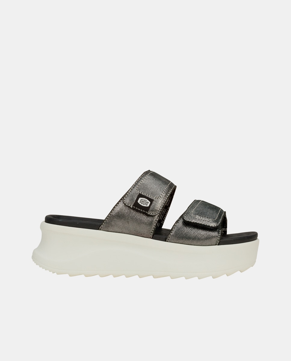 Sandalias de plataforma de mujer con doble tira - HeyDude - Plata Plata-1
