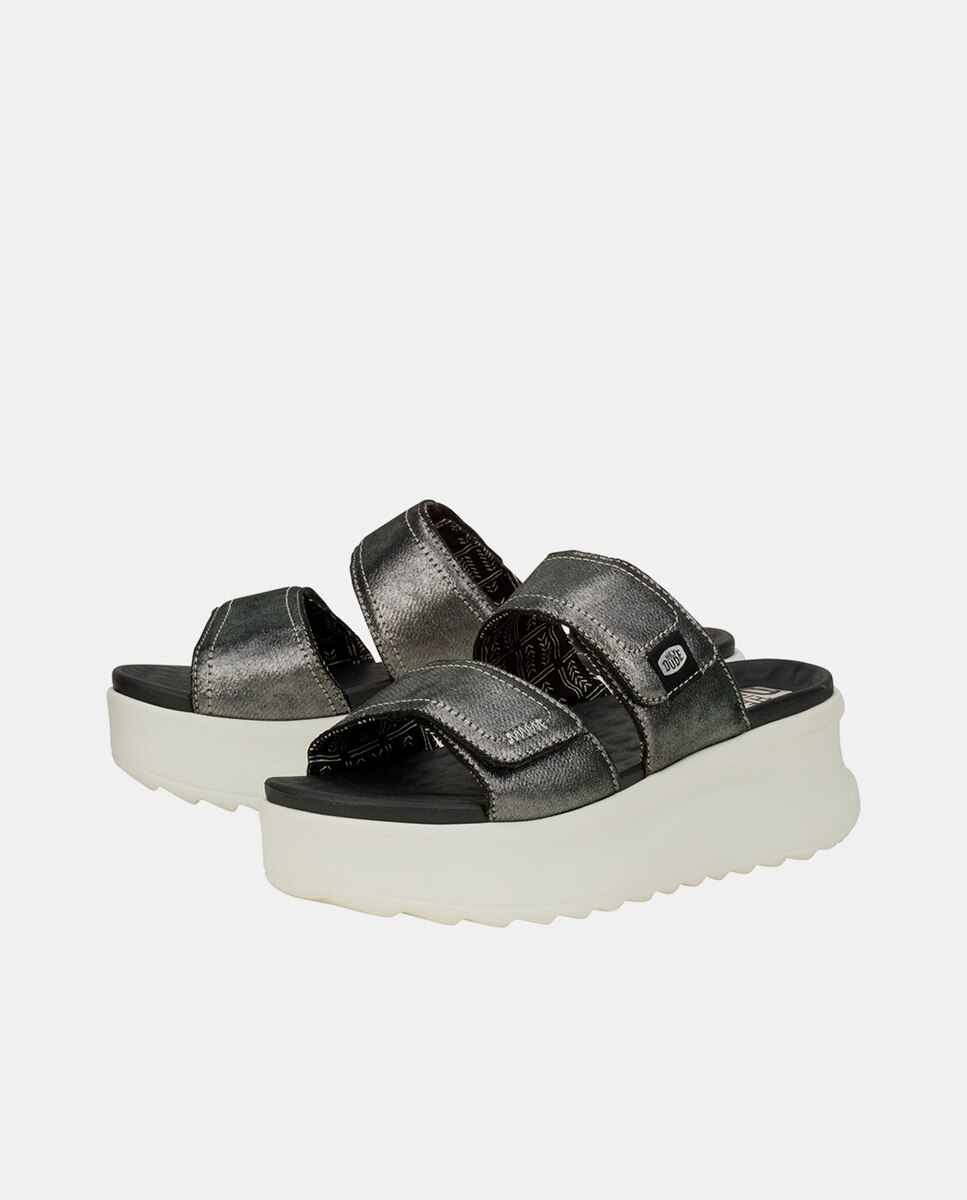 Sandalias de plataforma de mujer con doble tira - HeyDude - Plata Plata-2