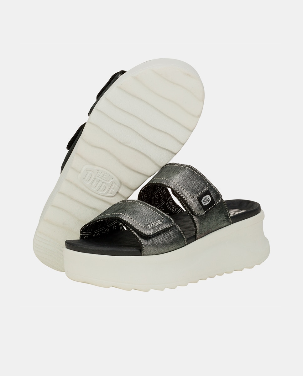 Sandalias de plataforma de mujer con doble tira - HeyDude - Plata Plata-3