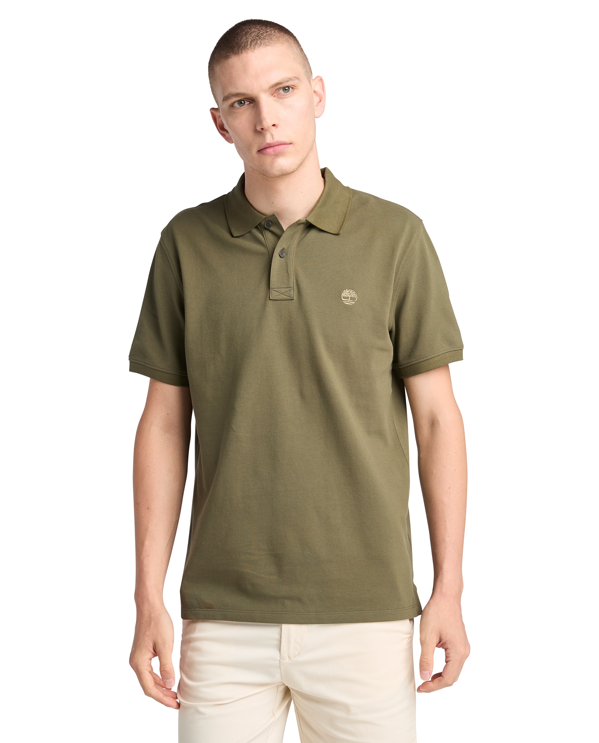 Polo de piqué de hombre manga corta corte regular Verde militar