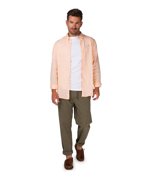 Imagen 0 de Pantalones de algodón y lino de hombre con cordón en cintura