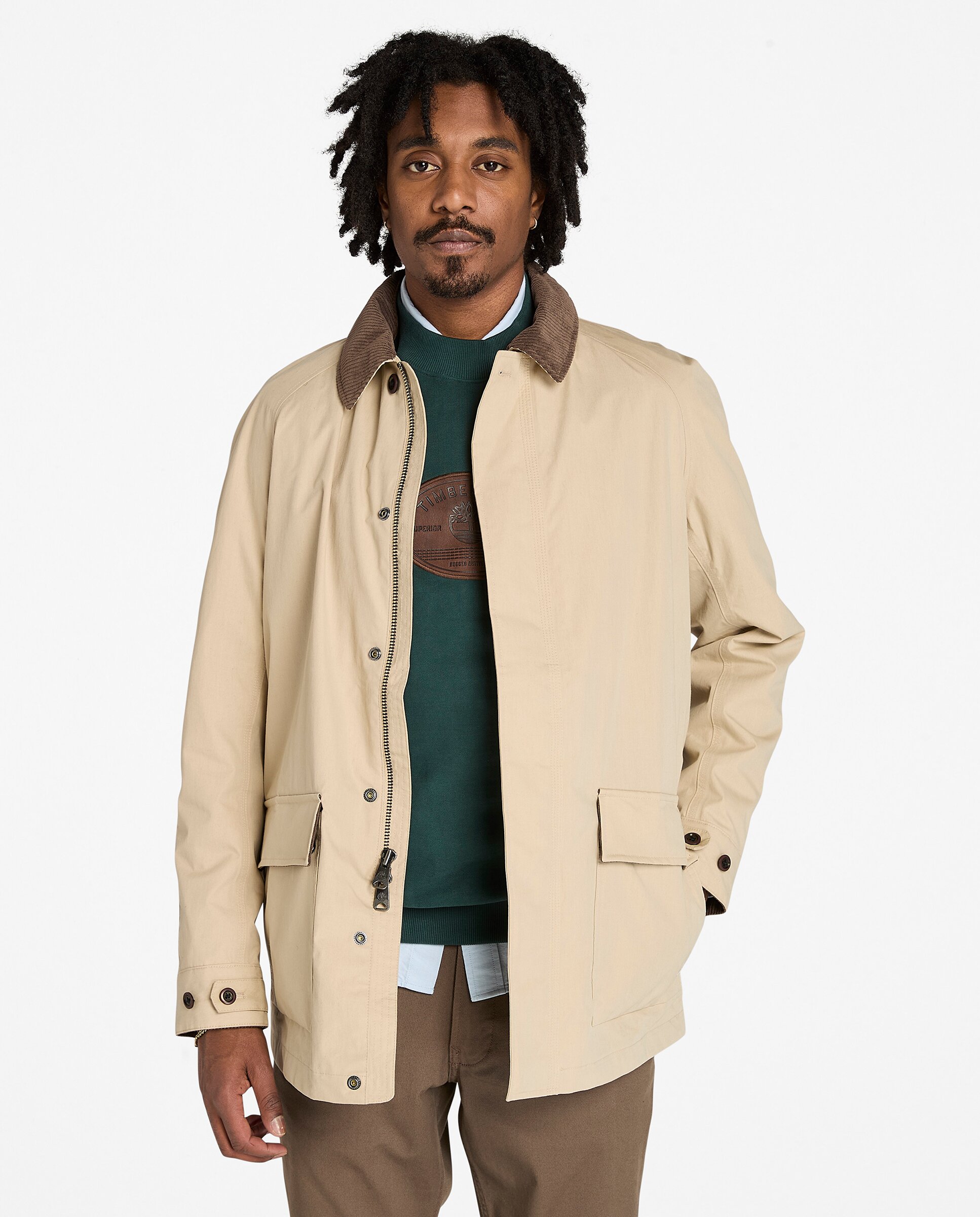 Imagen 0 de Gabardina de hombre impermeable y con cuello de pana elegante Beige