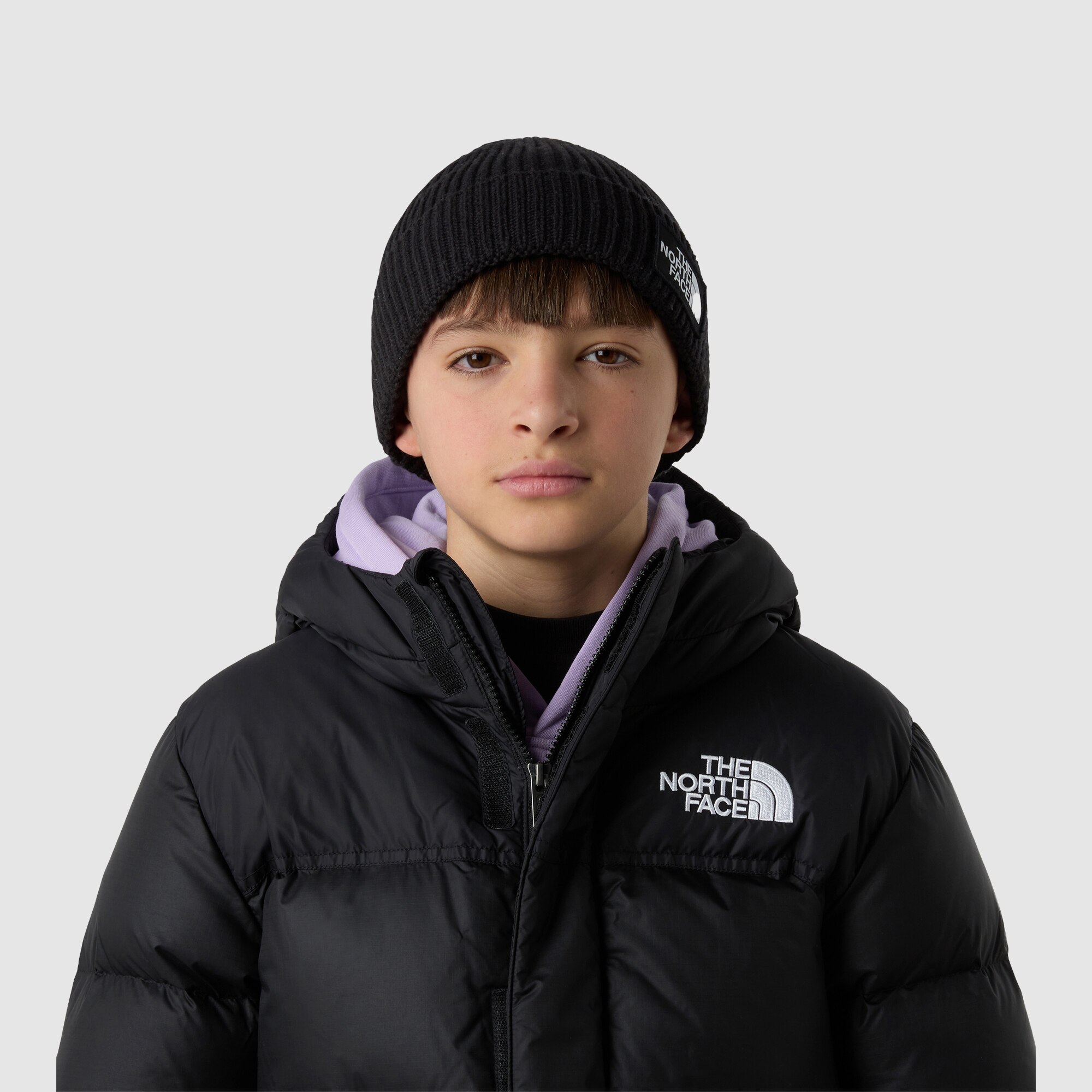 Gorro con borde y logotipo de TNF encuadrado de niños The North Face - Negro Negro-2