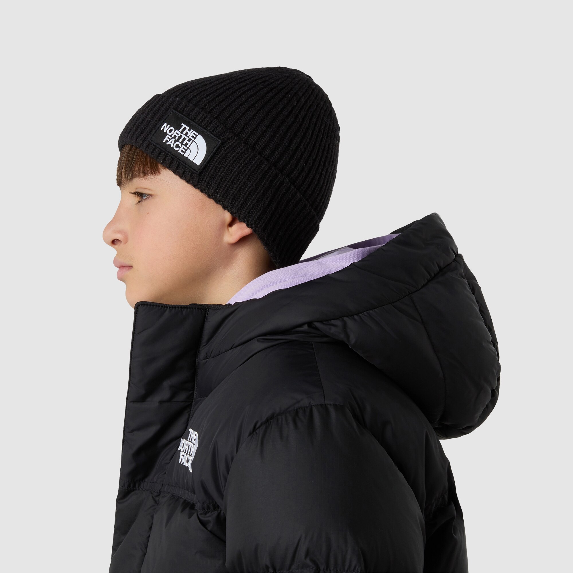Gorro con borde y logotipo de TNF encuadrado de niños The North Face - Negro Negro-3