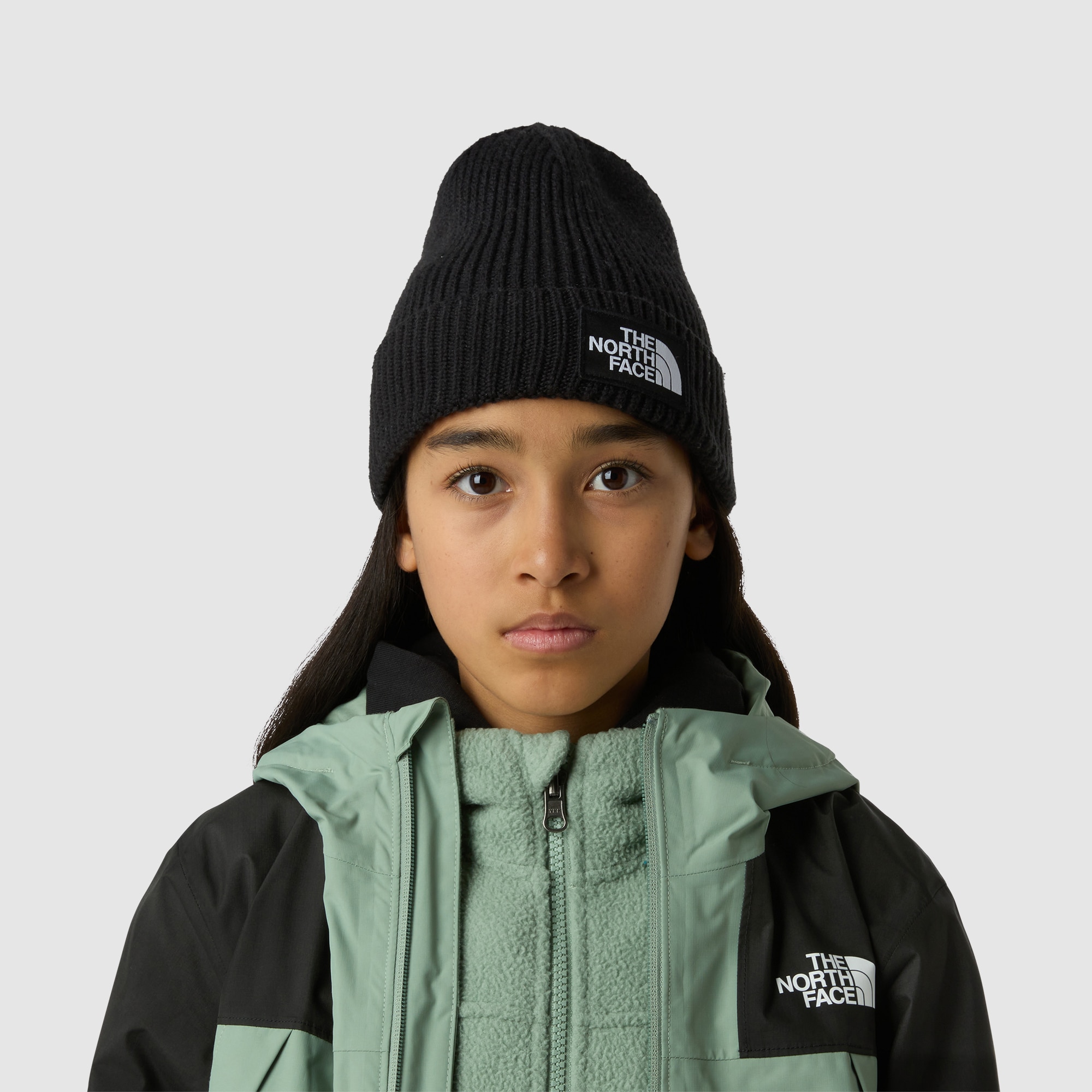 Gorro con borde y logotipo de TNF encuadrado de niños The North Face - Negro Negro-4