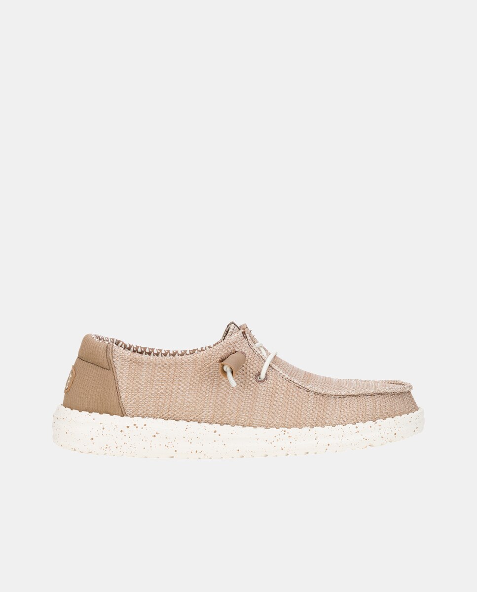 Zapatillas de cordones de mujer en malla elástica - HeyDude - Beige / Blanco Beige / Blanco-1