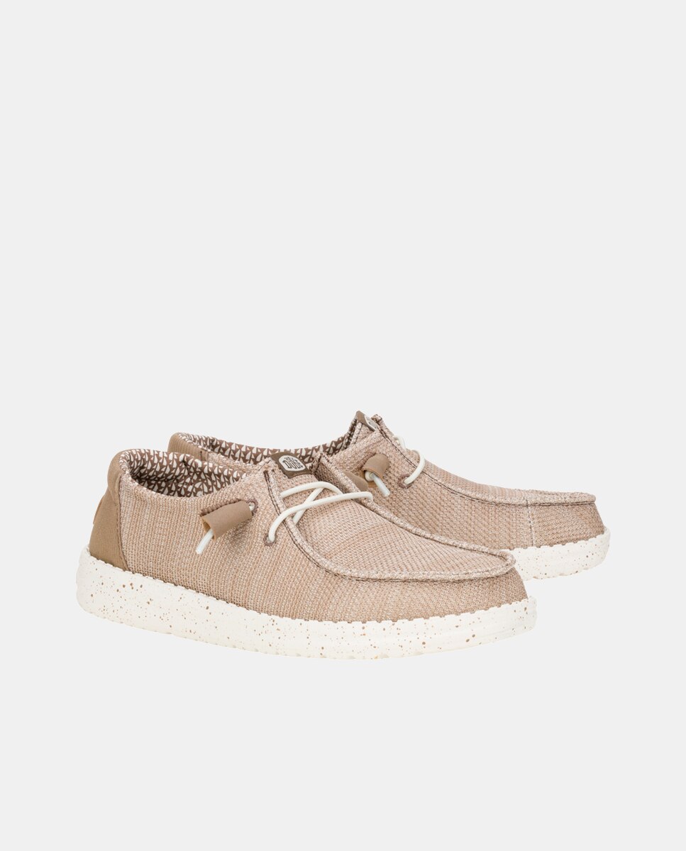 Zapatillas de cordones de mujer en malla elástica - HeyDude - Beige / Blanco Beige / Blanco-3