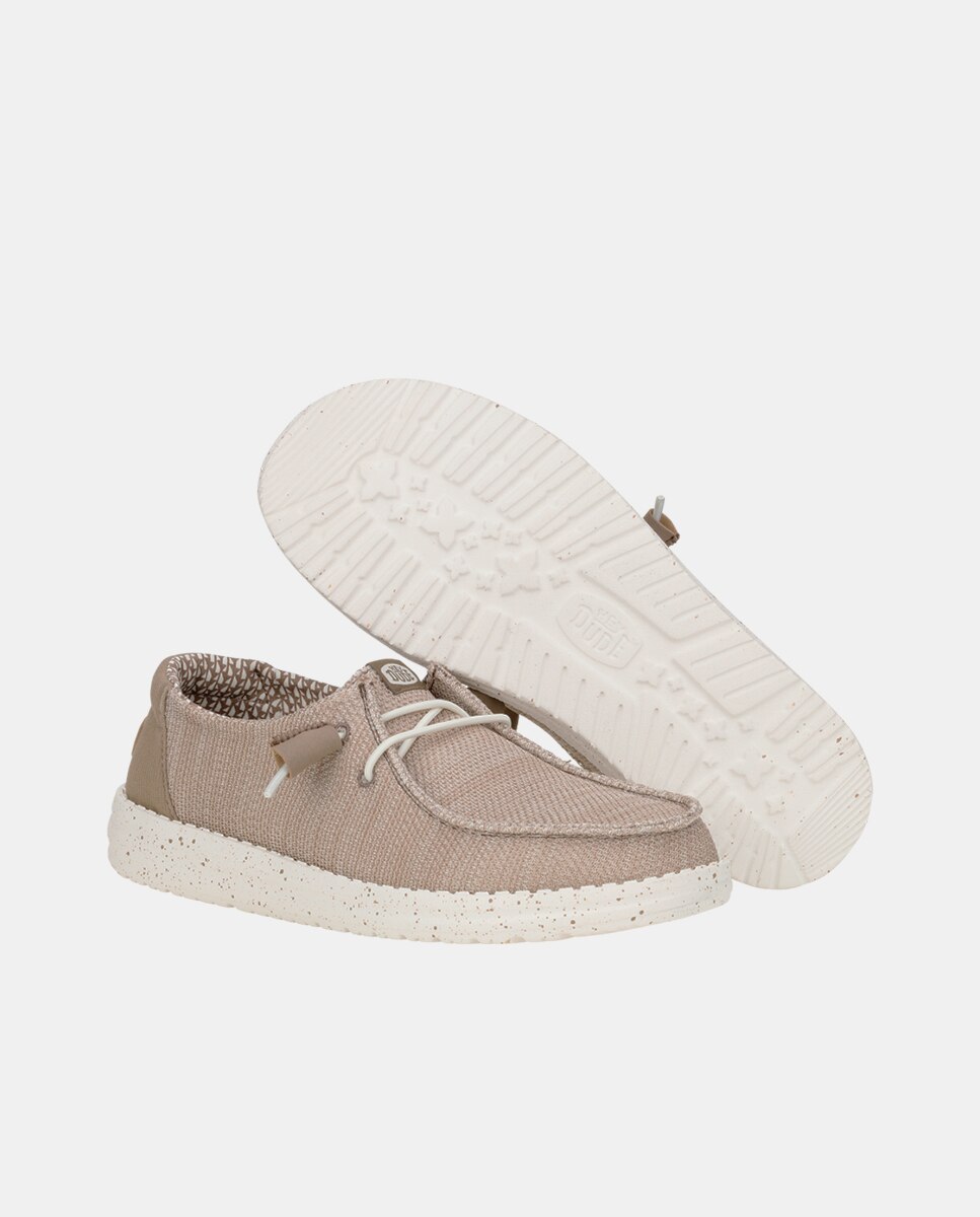 Zapatillas de cordones de mujer en malla elástica - HeyDude - Beige / Blanco Beige / Blanco-2