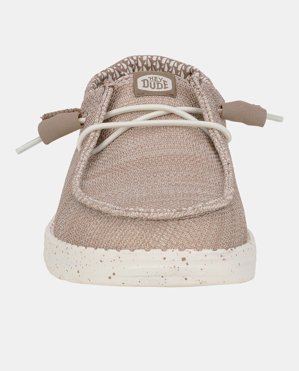 Zapatillas de cordones de mujer en malla elástica - HeyDude - Beige / Blanco Beige / Blanco-4