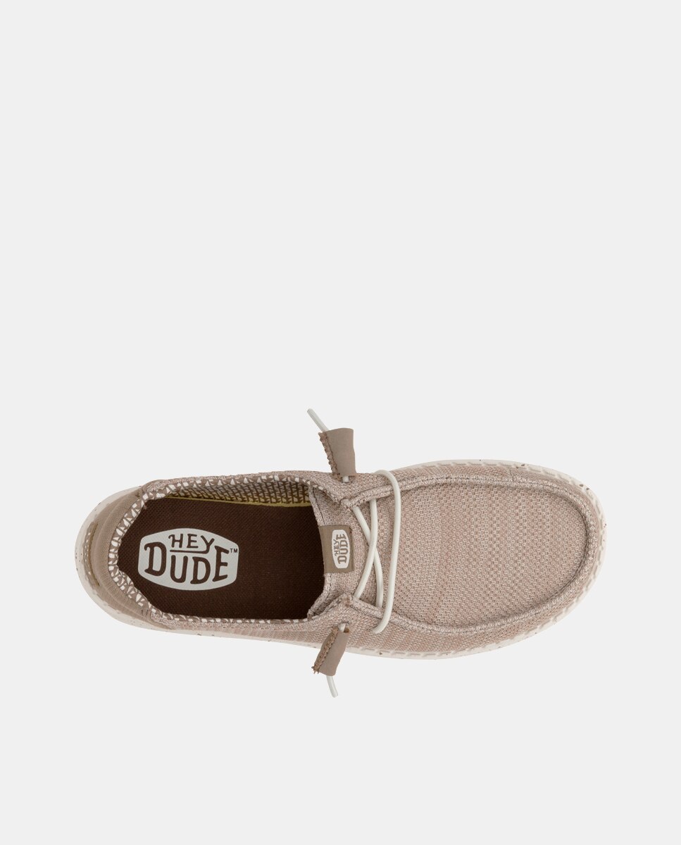 Zapatillas de cordones de mujer en malla elástica - HeyDude - Beige / Blanco Beige / Blanco-6