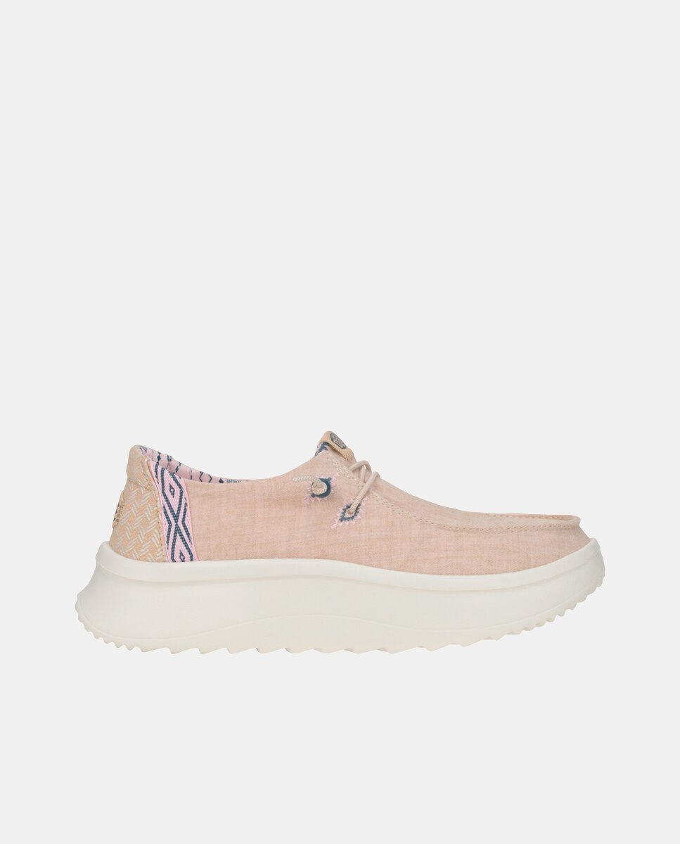 Zapatos de cordones de mujer en tejido con plataforma - HeyDude - Crema Crema-1
