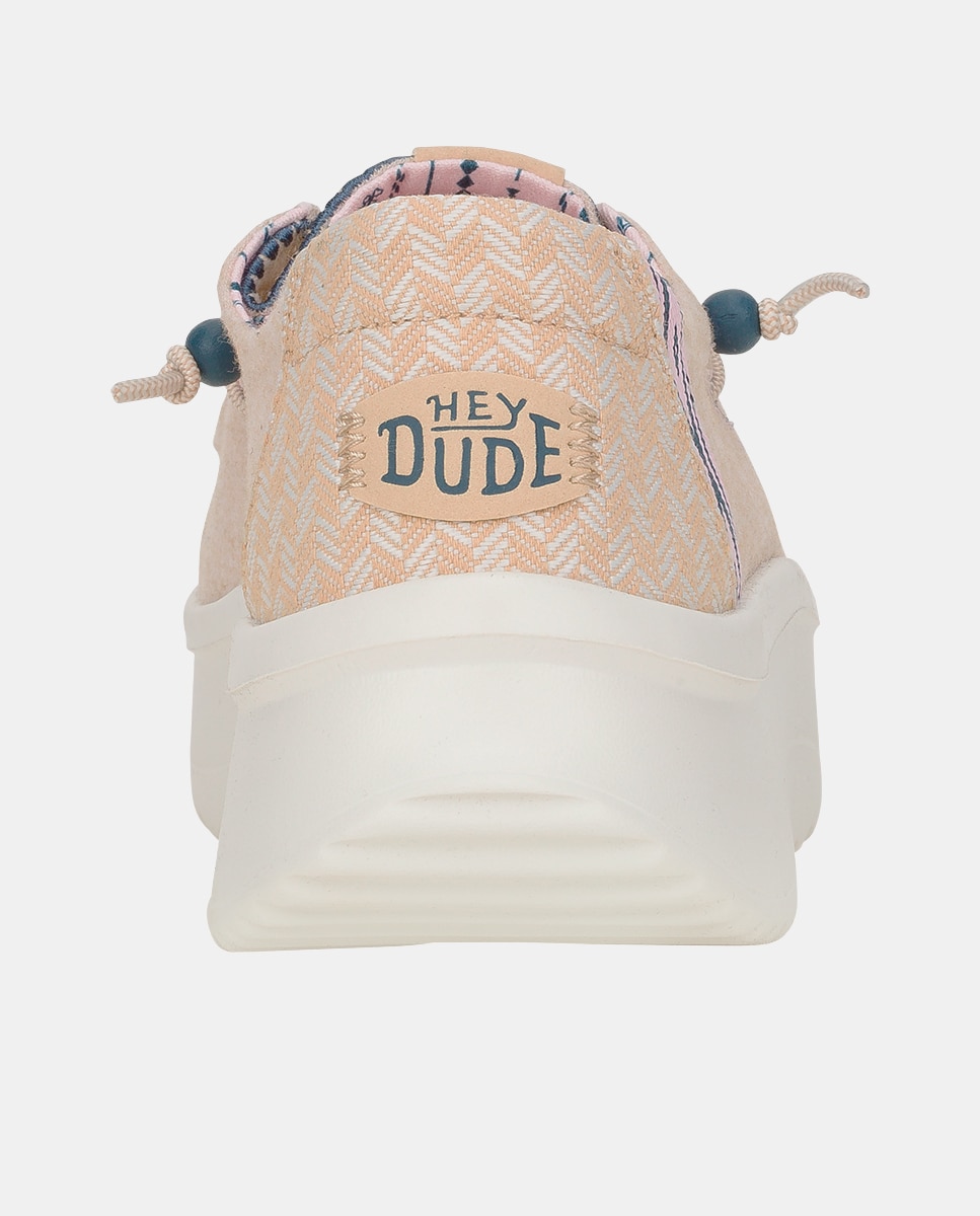 Zapatos de cordones de mujer en tejido con plataforma - HeyDude - Crema Crema-5