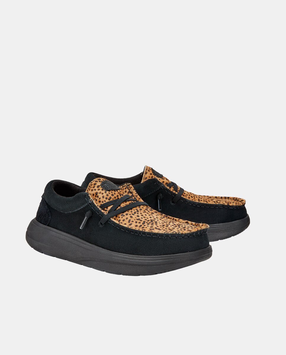 Zapatos de cordones de mujer en ante y empeine estampado - HeyDude - Negro Negro-2