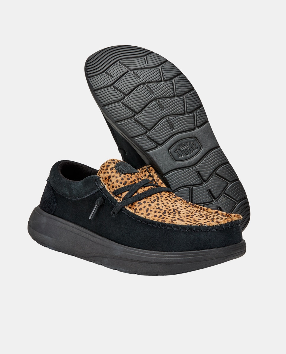 Zapatos de cordones de mujer en ante y empeine estampado - HeyDude - Negro Negro-3
