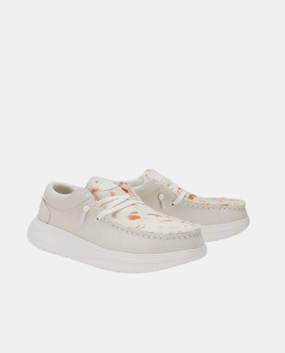 Zapatos de cordones de mujer en ante y empeine estampado - HeyDude - Crema Crema-2