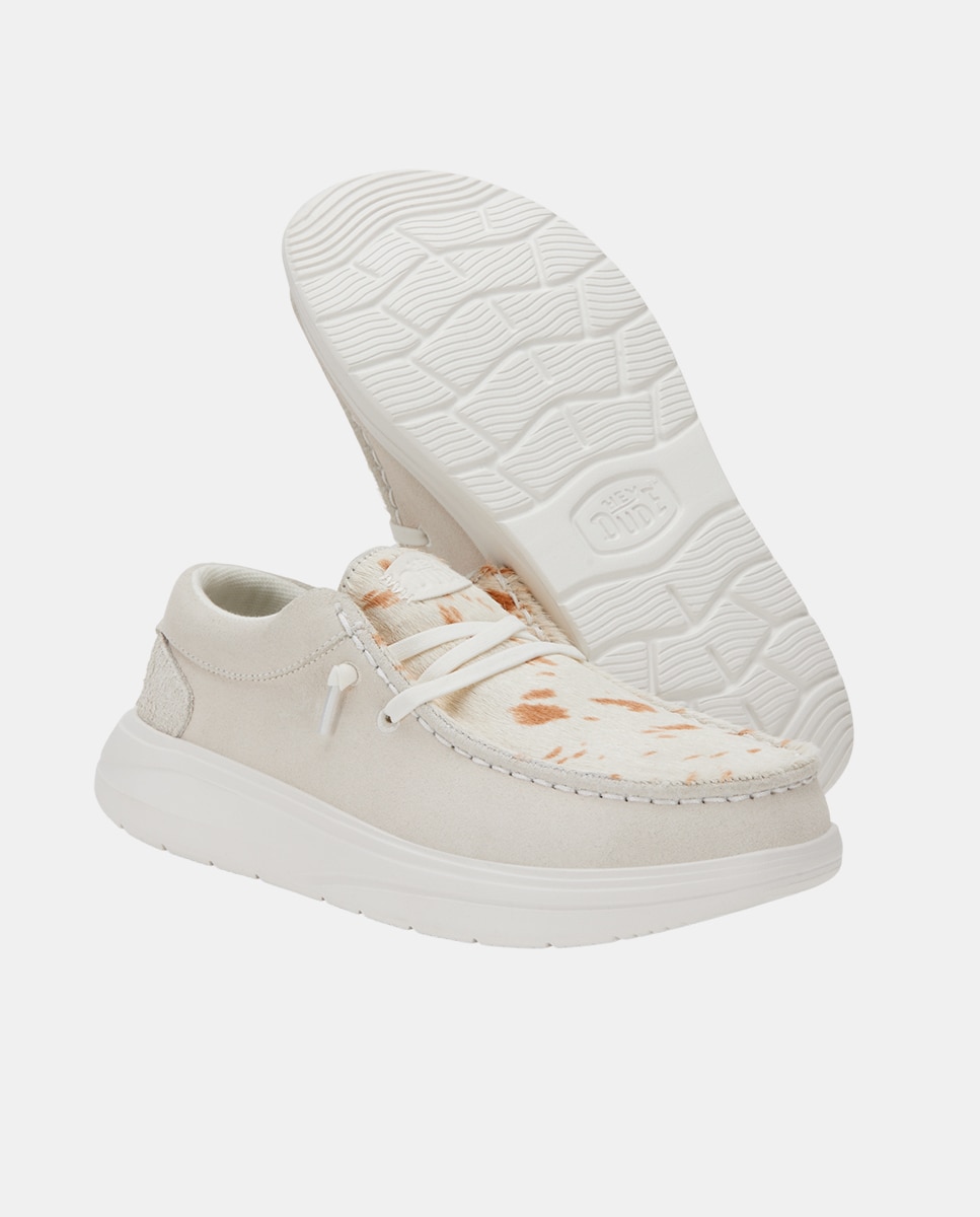 Zapatos de cordones de mujer en ante y empeine estampado - HeyDude - Crema Crema-3