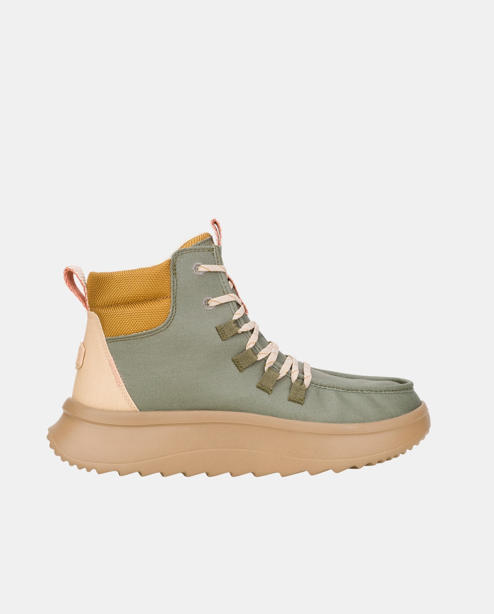 Botines de mujer en sarga con plataforma - HeyDude - Verde oscuro Verde oscuro-1