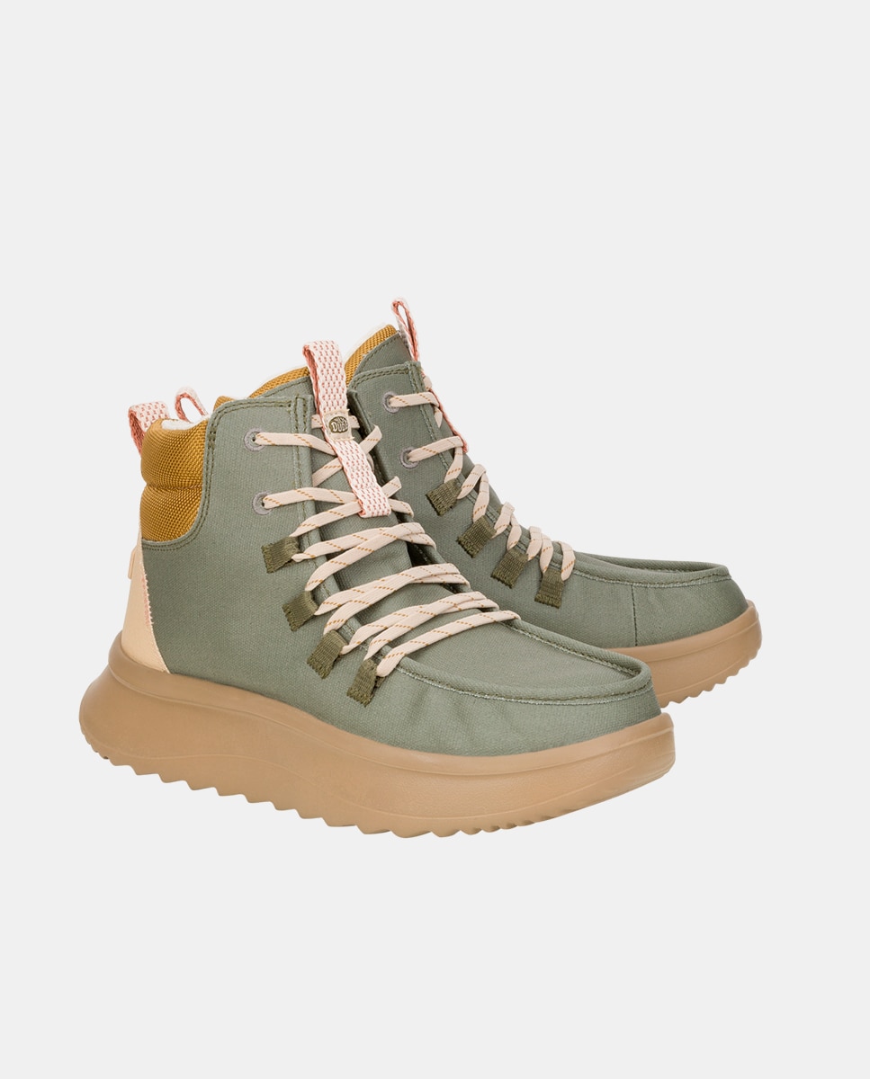 Botines de mujer en sarga con plataforma - HeyDude - Verde oscuro Verde oscuro-2