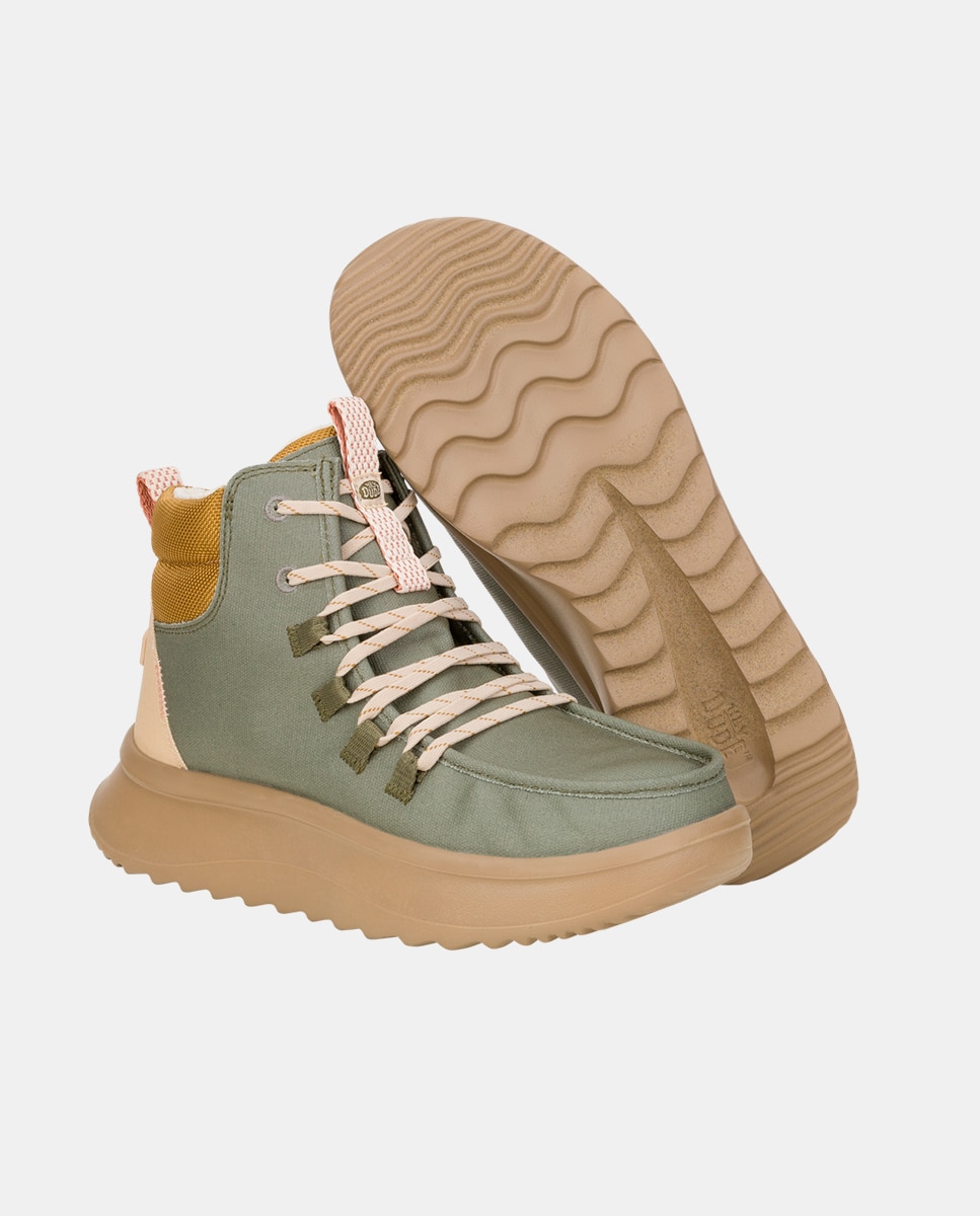 Botines de mujer en sarga con plataforma - HeyDude - Verde oscuro Verde oscuro-3