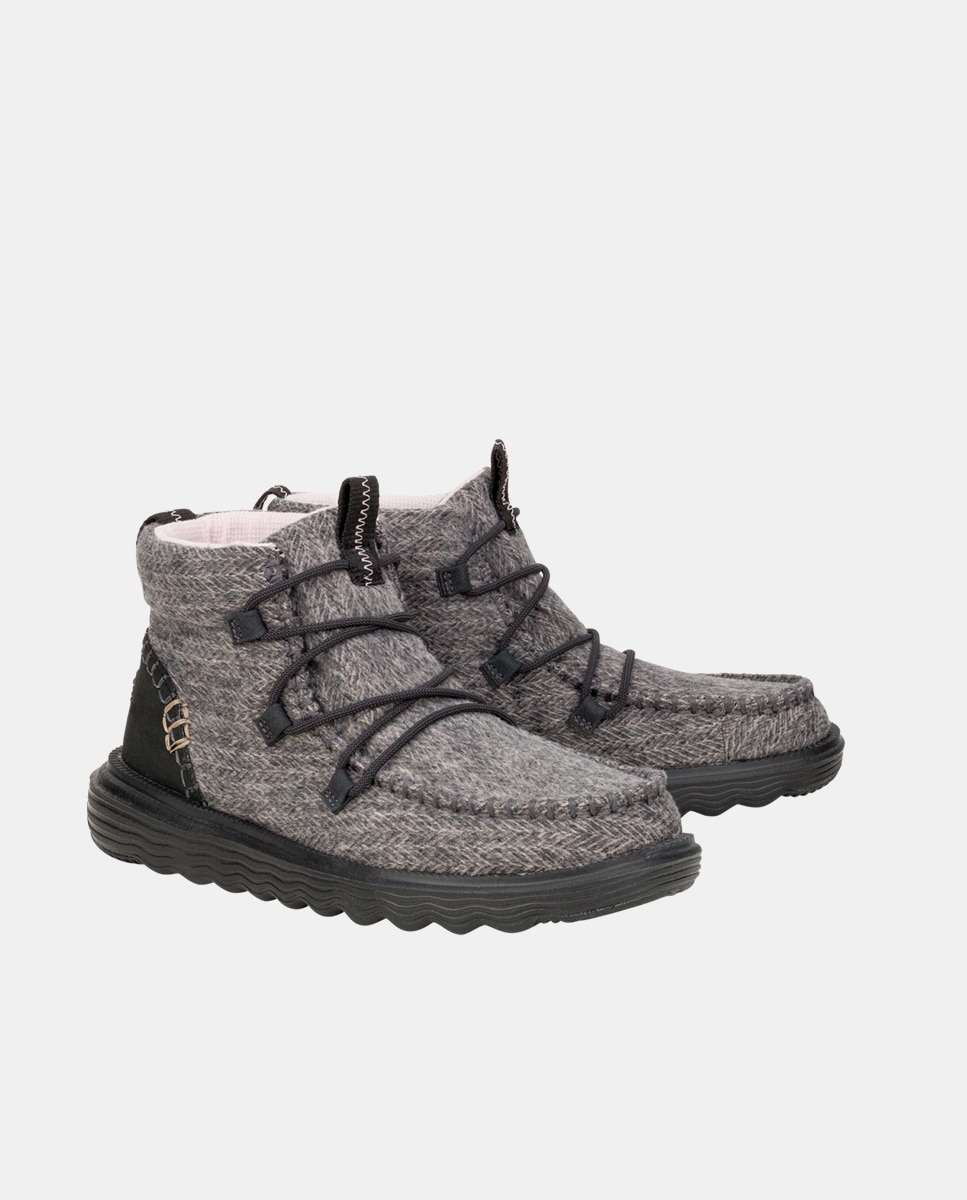 Botas de mujer de cordones en tejido - HeyDude - Gris / Negro Gris / Negro-2