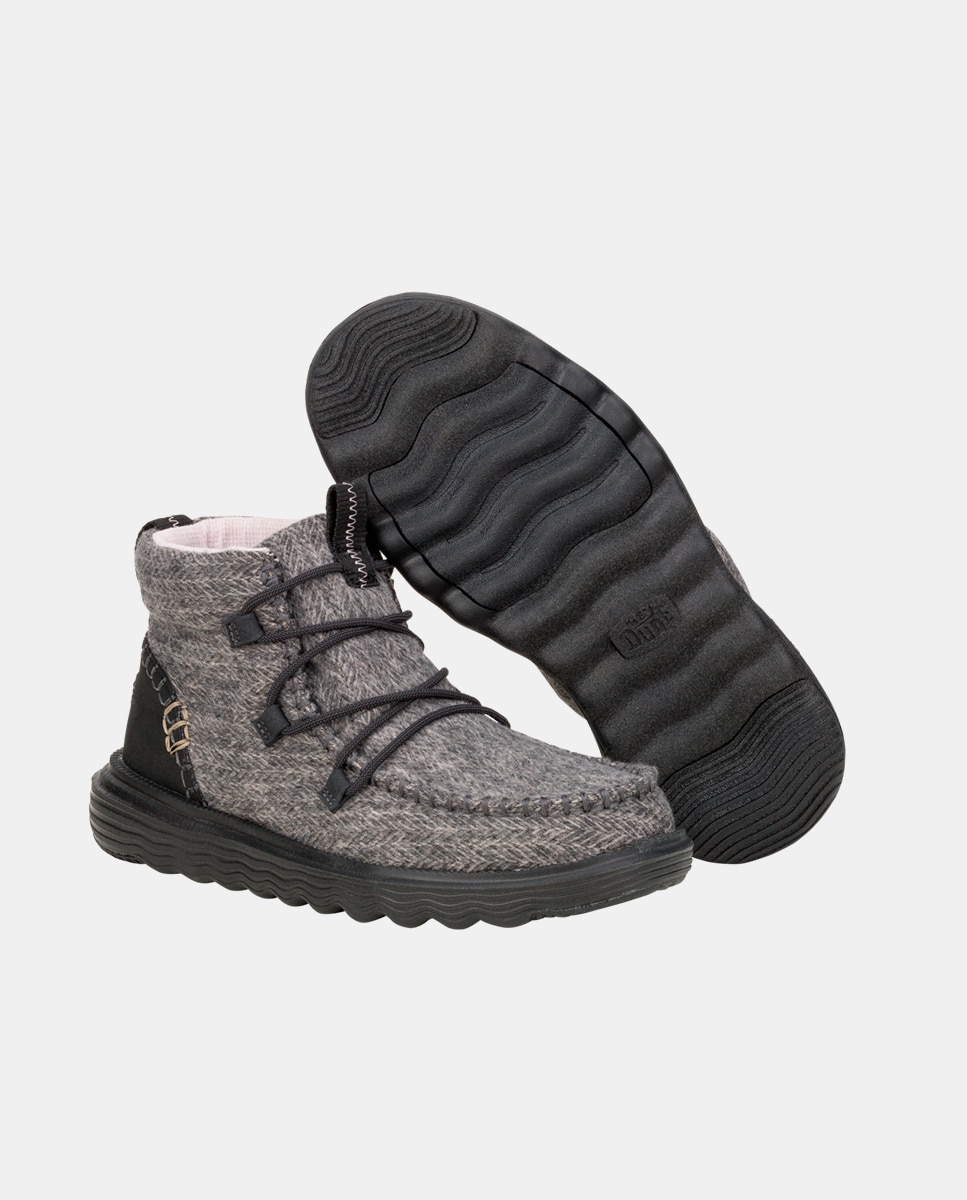 Botas de mujer de cordones en tejido - HeyDude - Gris / Negro Gris / Negro-3