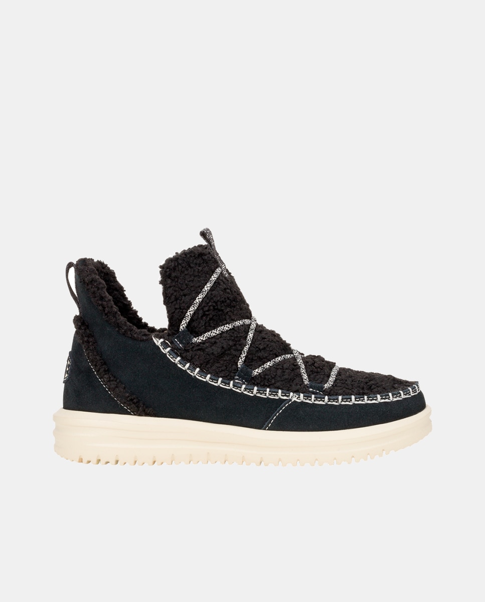 Botas de mujer en ante y empeine de borreguito - HeyDude - Negro Negro-1