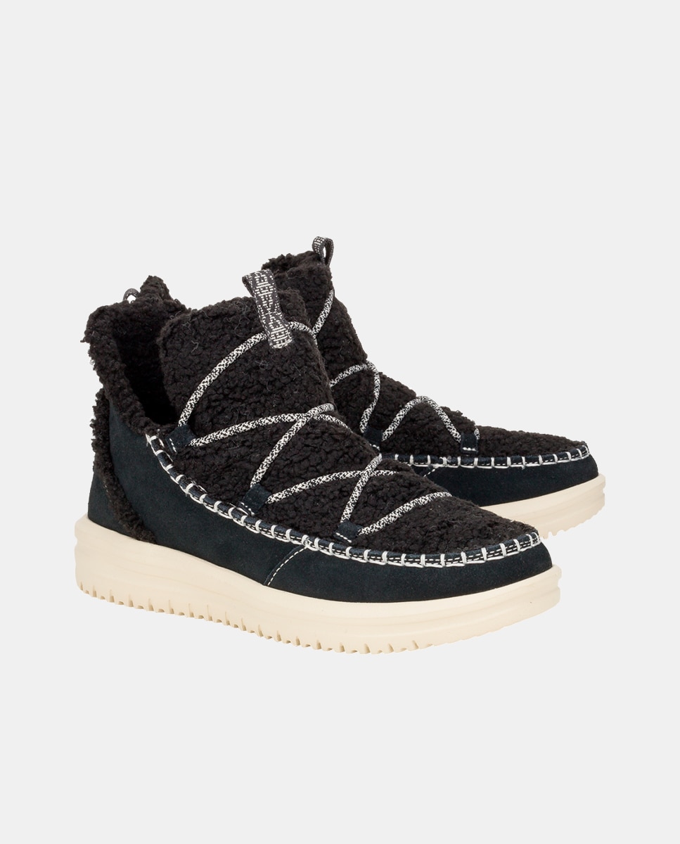 Botas de mujer en ante y empeine de borreguito - HeyDude - Negro Negro-2