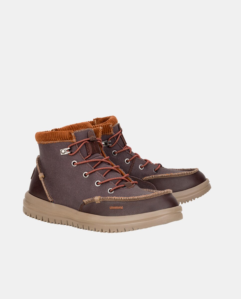 Botines de cordones de hombre en lona encerada y pana - HeyDude - Marrón oscuro Marrón oscuro-2