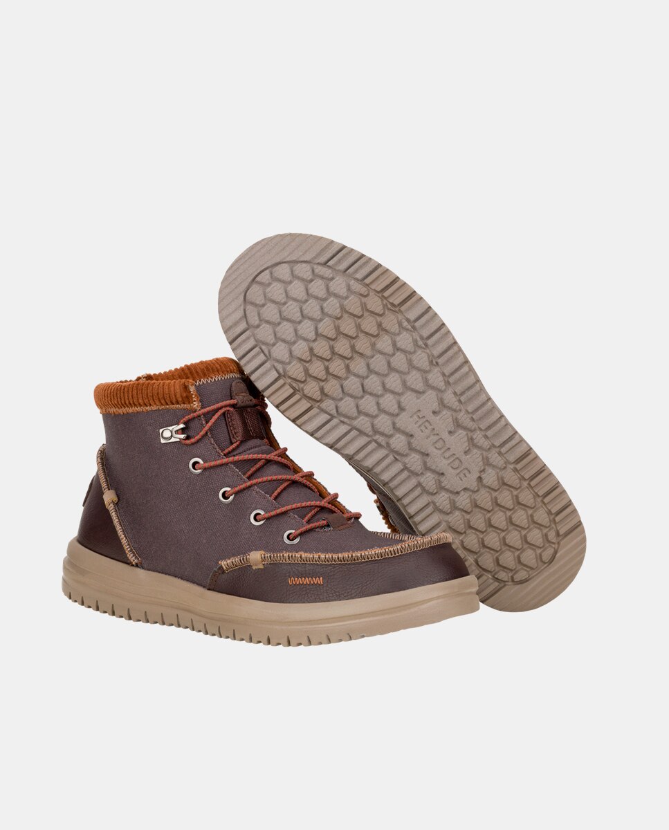 Botines de cordones de hombre en lona encerada y pana - HeyDude - Marrón oscuro Marrón oscuro-3