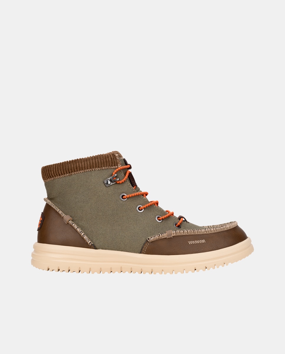 Botines de cordones de hombre en lona encerada y pana - HeyDude - Verde oscuro Verde oscuro-1