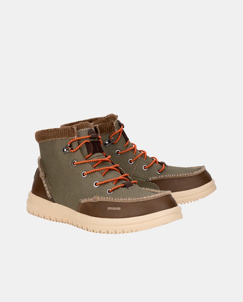 Botines de cordones de hombre en lona encerada y pana - HeyDude - Verde oscuro Verde oscuro-2