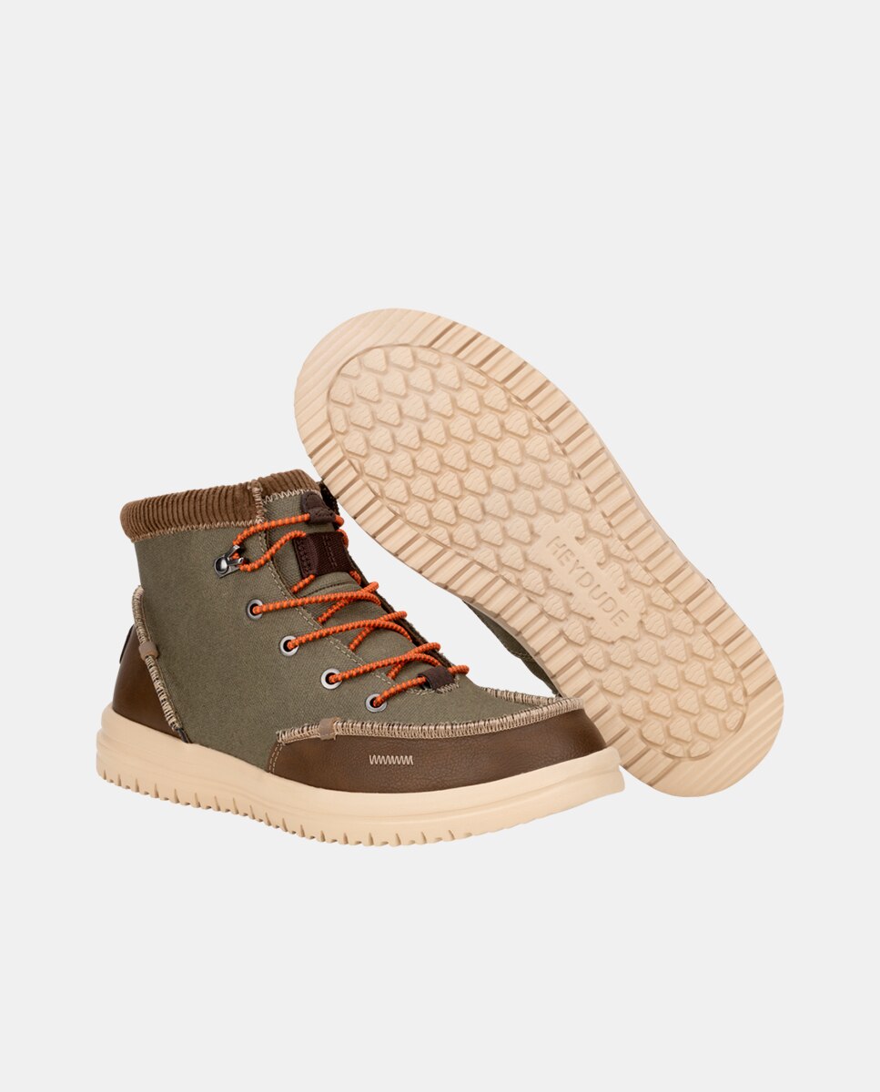 Botines de cordones de hombre en lona encerada y pana - HeyDude - Verde oscuro Verde oscuro-3