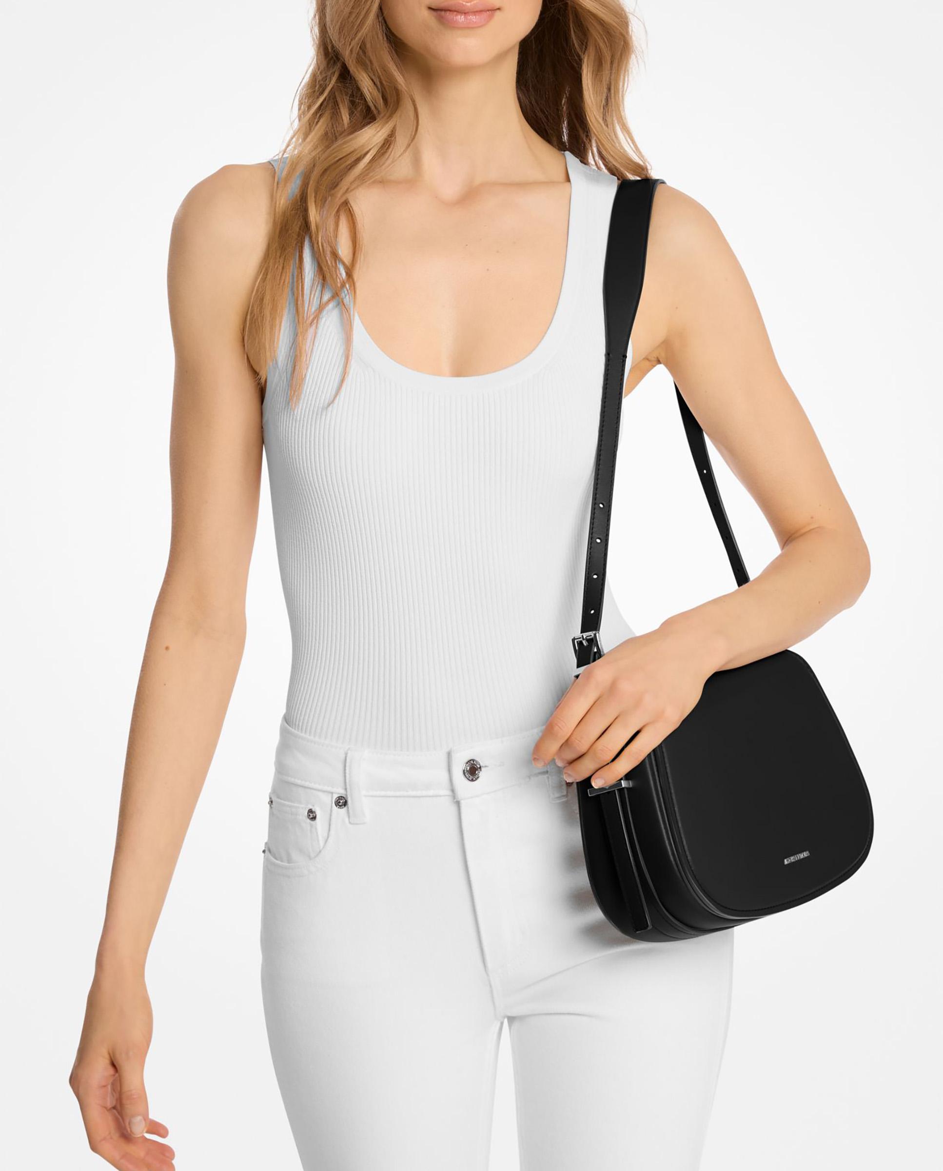 Bandolera de mujer Lydia de piel con detalles plateados Negro