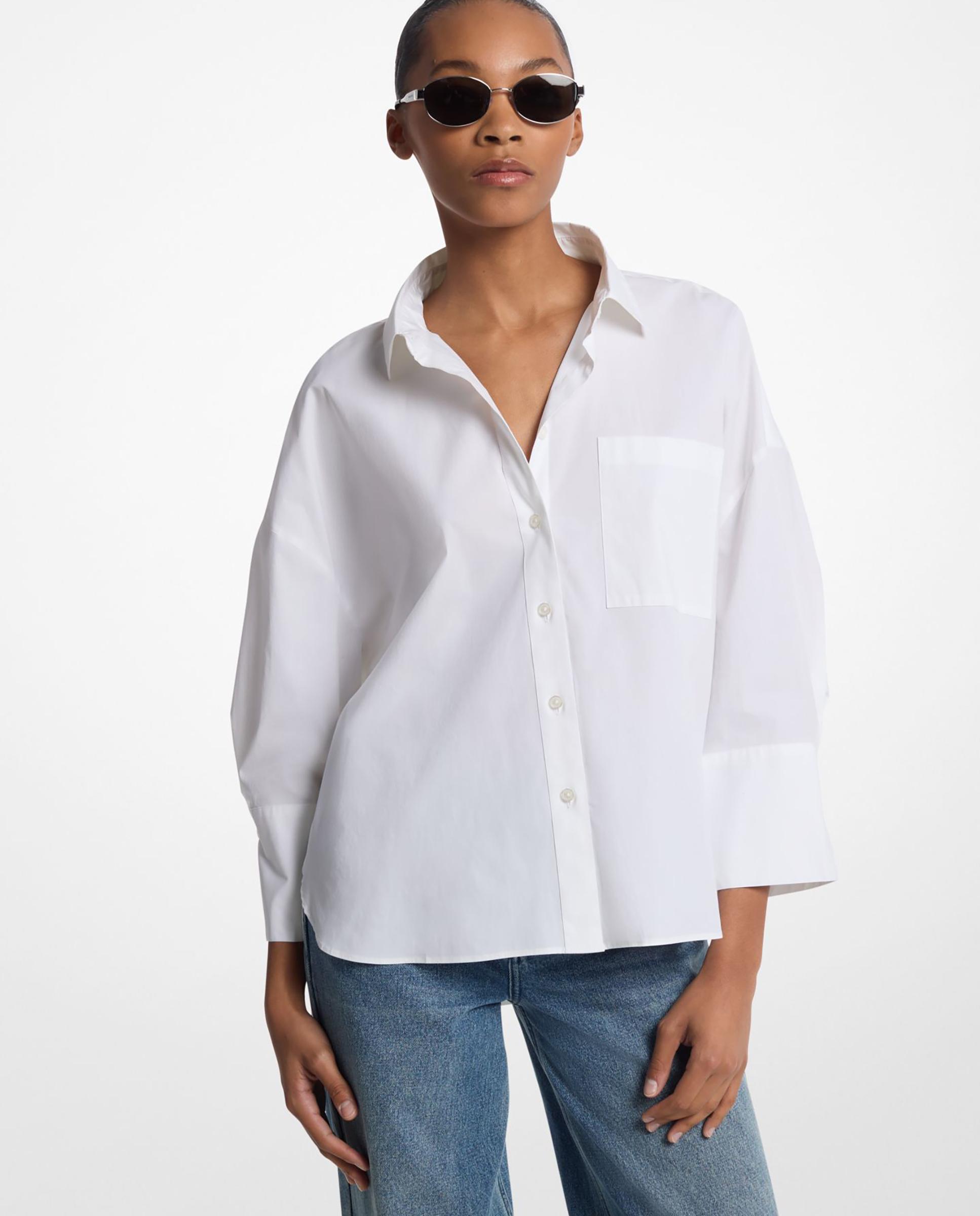 Camisa de mujer de popelina de algodón con silueta cuadrada - Michael Michael Kors - Blanco Blanco-1