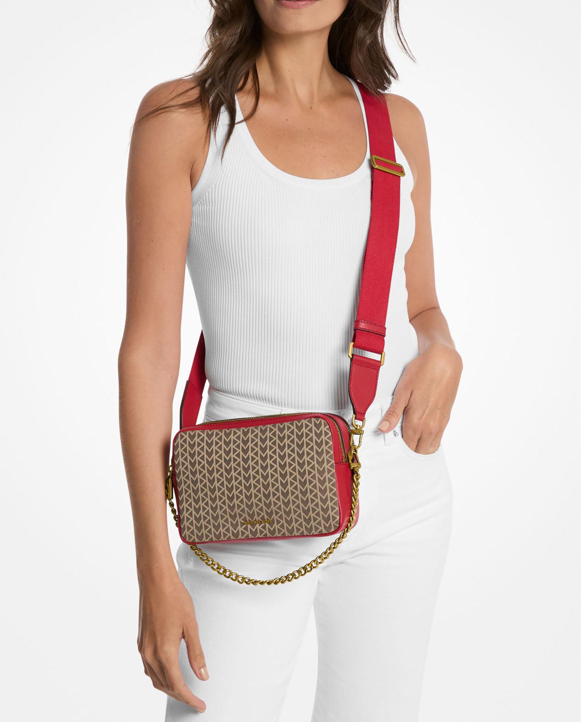 Bandolera de mujer bryant mediana de jacquard con logotipo mk2000 - Michael Michael Kors - Rojo Rojo-3