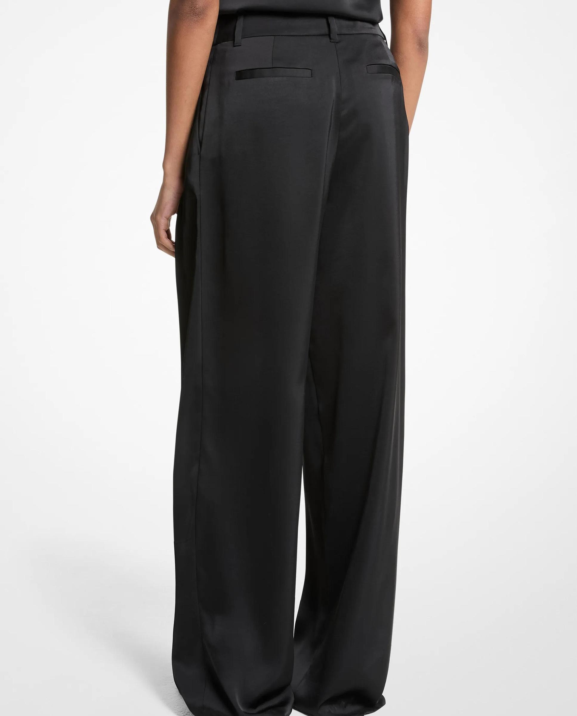 Pantalón ancho de mujer satinado de tiro medio - Michael Michael Kors - Visón Negro-2